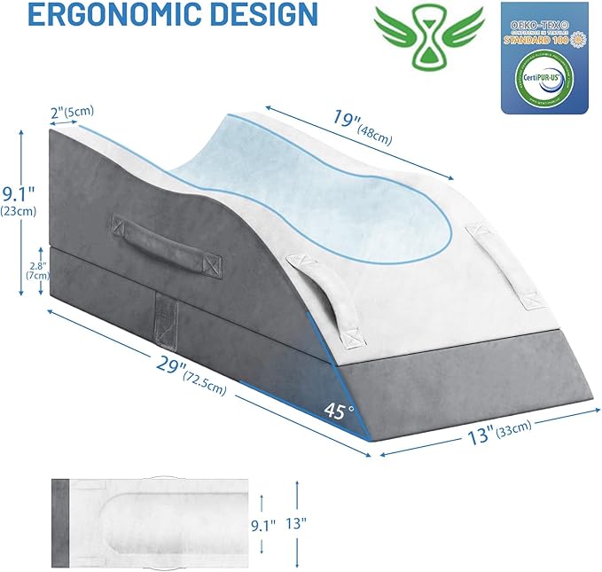 Leg Elevation Pillows, Wedge Pillow for After Surgery, Memory Foam Leg Support Adjustable, Comfort Care for Back Knee Hip Ankles Pain, Knee Pillow for Sleeping Blood Circulation Dark Grey & White