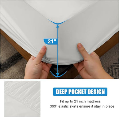 2 Pack Mattress Protector Full Size 100% Waterproof Fitted Mattress Cover, Breathable Noiseless & Machine Washable Bed Cover Deep Pocket from 5" to 21", Bed Protector for Pets Kids Adults Light Grey