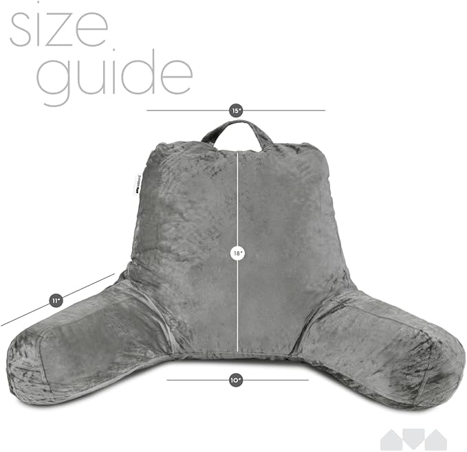 Milliard Reading Pillow with Arms, Grey, Shredded Memory Foam Back Pillow for Bed Sitting Up - Sit Up Backrest Support for Reading & Rest Bed - Washable Cover, Adjustable Comfort, CertiPUR Certified