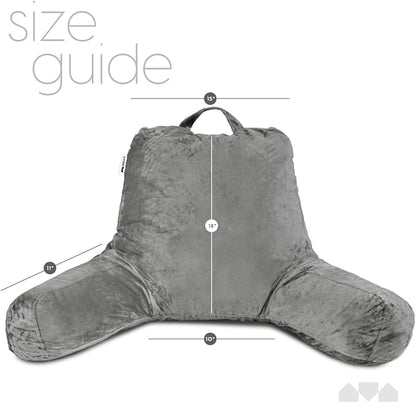 Milliard Reading Pillow with Arms, Grey, Shredded Memory Foam Back Pillow for Bed Sitting Up - Sit Up Backrest Support for Reading & Rest Bed - Washable Cover, Adjustable Comfort, CertiPUR Certified
