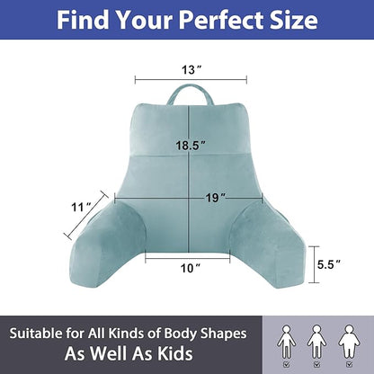 Back Pillow for Bed Sitting up, Reading Pillow for Sitting in Bed Adult, Back Support Pillow, Memory Foam Sit up Lounge Backrest Pillow with Arms for TV, Couch, Chair, Dorm, 18 Inch, Lake Blue