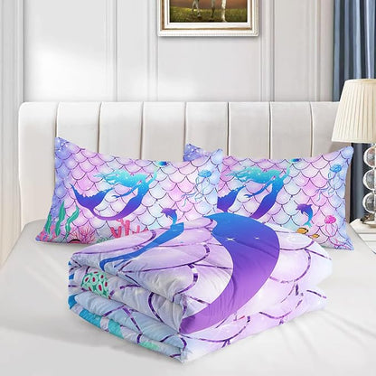 CVHOUSE Mermaid Comforter Set,Rainbow Mermaid Bedding Set for Girls Kids Teens,Rainbow Mermaid Comforter Mermaid Duvet Set Room Decor Quilt Set Twin Size