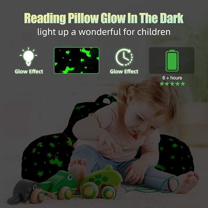 Meeting Story Colorful Gradient Rainbow Star Unicorn Luminous Reading Pillows Glow in The Dark with Arms Back Pillow for Bed, Bed Rest Pillow for Adults Teens, Kids, (Yellow-Pink)