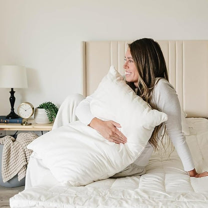 Woolino Premium Wool Pillow, Breathable 100% Wool Fill & Organic Cotton Cover Pillow Insert & Washable Quilted Shell, Sleeping Pillow with Adjustable Loft to Customize Thickness, Queen - 20x30 Inches