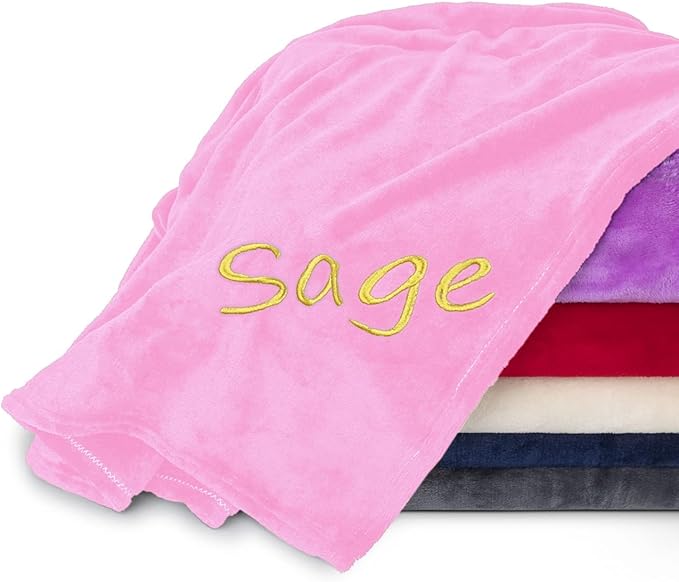 Personalized Blankets for Adults - Custom Blanket with Embroidered Name or Monogram - Soft Fleece Throw Cover for Bed & Couch - Light Pink (40"x60")