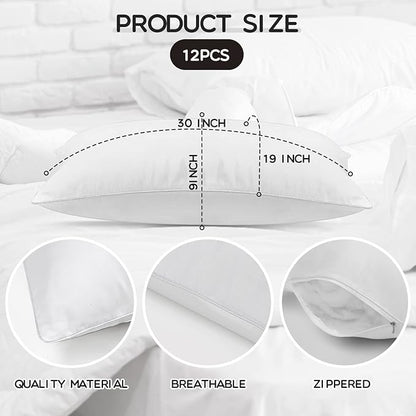 Macarrie 12 Pcs Queen Size Pillows for Sleeping Standard Size Inserts Hotel Bed Pillows Bulk for Stomach Back and Side Sleepers Machine Washable (30 x 20 Inches)