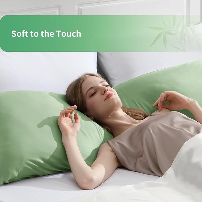 Body Pillowcase, Cooling Viscose from Bamboo Pillow Cover with Zipper Closure, Soft Moisture-Wicking for Hot Sleepers, Hair and Skin-Friendly, Green, 1 Pack