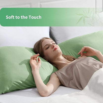 Body Pillowcase, Cooling Viscose from Bamboo Pillow Cover with Zipper Closure, Soft Moisture-Wicking for Hot Sleepers, Hair and Skin-Friendly, Green, 1 Pack