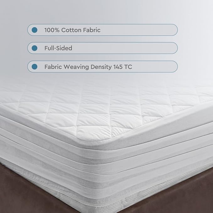 YATAS BEDDING Perle Quilted Fitted Mattress Protector, Machine Washable and Easy Care, Superior Protection and Comfort,100% Cotton Breathable top, (California King) - 71"x85" - 14" Deep Pocket