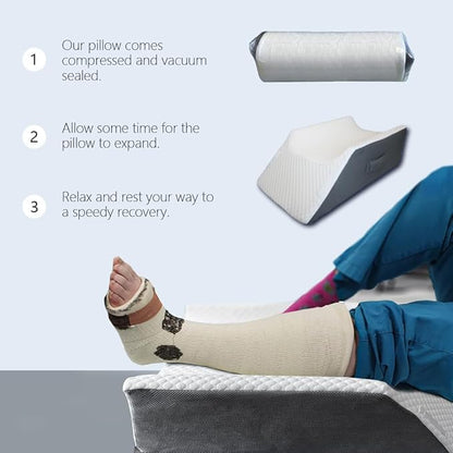 Leg Elevation Pillow Leg Wedge Pillow for Legs/Knee/Ankle Post Surgery Leg Elevating Pillow for After Surgery Recovery Wider Longer Memory Foam Cooling Fabric