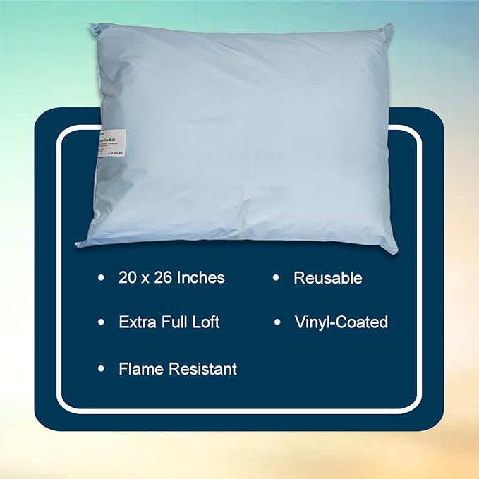 McKesson Medical Pillow [12 Count] Reusable Hospital Bed Pillows, Vinyl Cover, Fluid Moisture and Stain-Resistant, Blue, 20 in x 26 in
