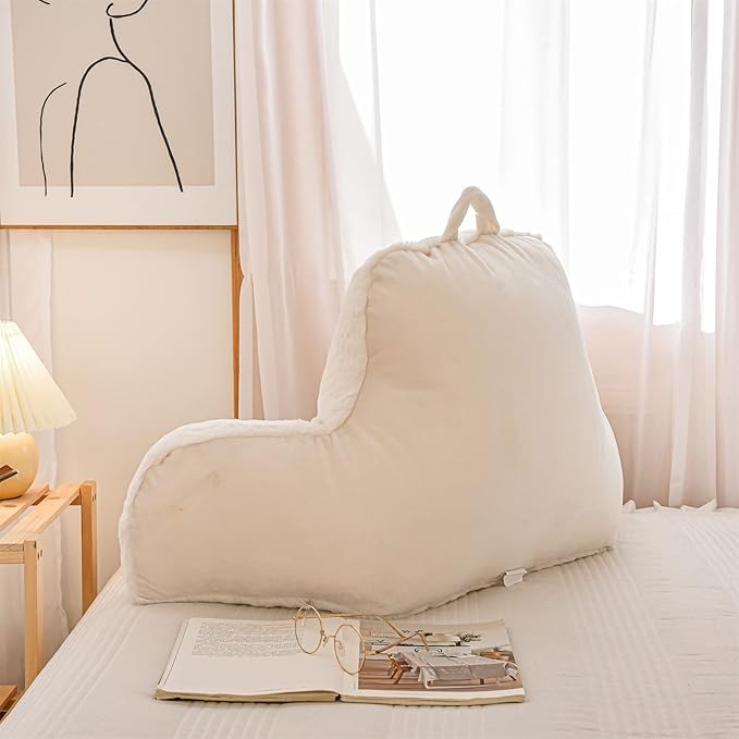 Aimuan Reading Pillow Bed Rest Wedge Adult Backrest Pillow with Arms Sitting in Bed Cushion Incline Rest Sleeping Pillow for Watching TV/Gaming/Relaxing, Ivory