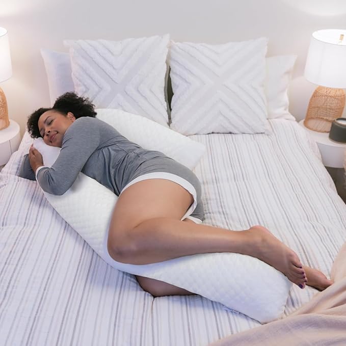 MedCline Cooling Body Pillow for Side Sleepers, Full-Body Support Pillow with Adjustable Memory Foam Stuffing, Ergonomic Design for Comfort All Night Long