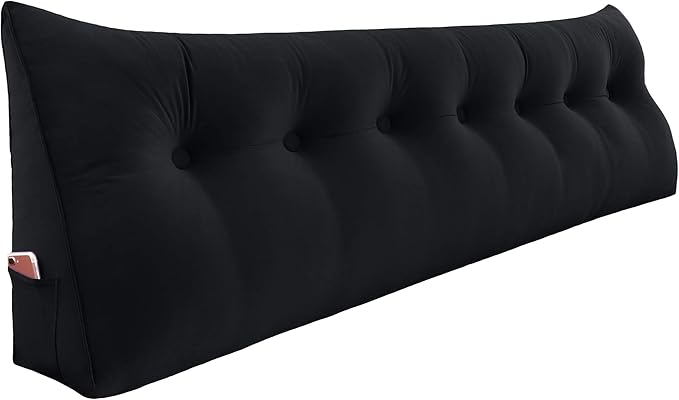 14 lbs Thickened Wedge Pillow Headboard Body Positioner Backrest Support Triangular Headboard Pillow for Sleeping with Side Pocket Velvet Black King