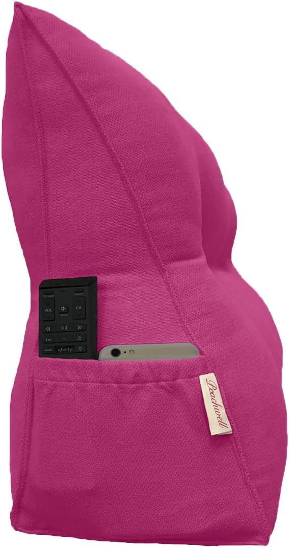 Triangular Reading Pillow Large Bolster Headboard Backrest Positioning Support Wedge Pillow with Two Large Side Pockets and Removable Cover (Magenta, California King: 71 x 8 x 20 inches)