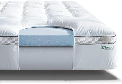 ViscoSoft 4 Inch Pillow Top Memory Foam Mattress Topper Queen - Cooling Hybrid Lux Dual Layer Mattress Pad - CertiPur-US Certified