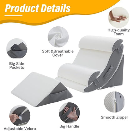 Wedge Pillow Set for After Surgery – 5PCS Orthopedic Bed Wedge Pillow Set for Sleeping, Body, Back and Leg Pain Relief Comfortable & Adjustable Support Pillows-Anti Snoring (White)