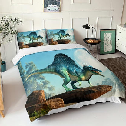 Men Duvet Cover Set Boys Queen Size Dinosaur Comforter Cover Bedding Set 3D Microfiber 1 Piece Duvet Cover with Zipper Closure 2 Pieces Pillow Shames No Comforter (Dino13, Full/Queen)