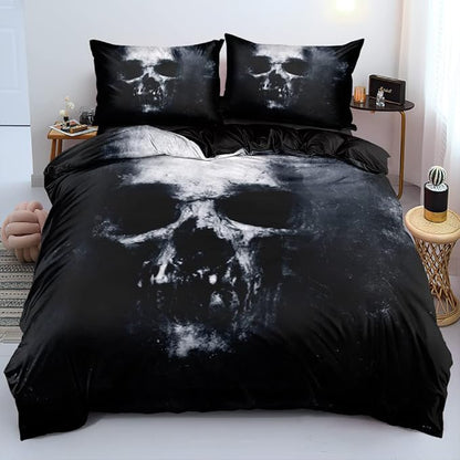 Ultra Soft 3D Skull Theme Bedding Set Twin Size Luxury Gothic Skulls Duvet Cover Set Skeleton Bones Comforter Cover for Kids Teen Bedspread Cover Vintage Design Quilt Cover Retro