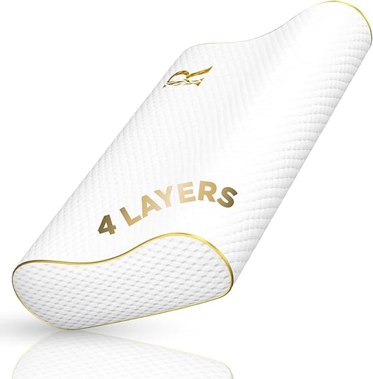 Cervical Memory Foam Pillow – 4-Layer Adjustable King Size Contour Design for Side Sleepers, Neck Support & Pain Relief, Orthopedic, CertiPUR-US Certified