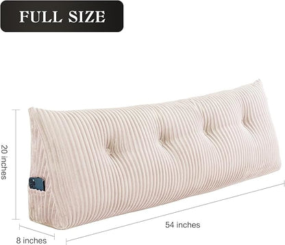 SLIGUY Large Headboard Pillow, Headboard Wedge Pillow Bed Rest Reading Pillow Bolster Triangular for Sitting in Bed-Backrest Positioning Support Long Pillow for Daybed (Full: 54x8x20 Inches,Beige)