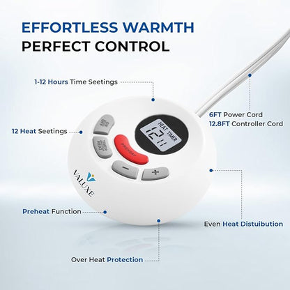 Heated Mattress Pad King Size Quilted Zone Heating Electric Bed Warmer Luxury Comfort Heat Mattress Pad Cover Dual Controller（10 Heat Setting | 1-12 Hours Auto Shut Off | with 8-21 Inch Deep Pocket）