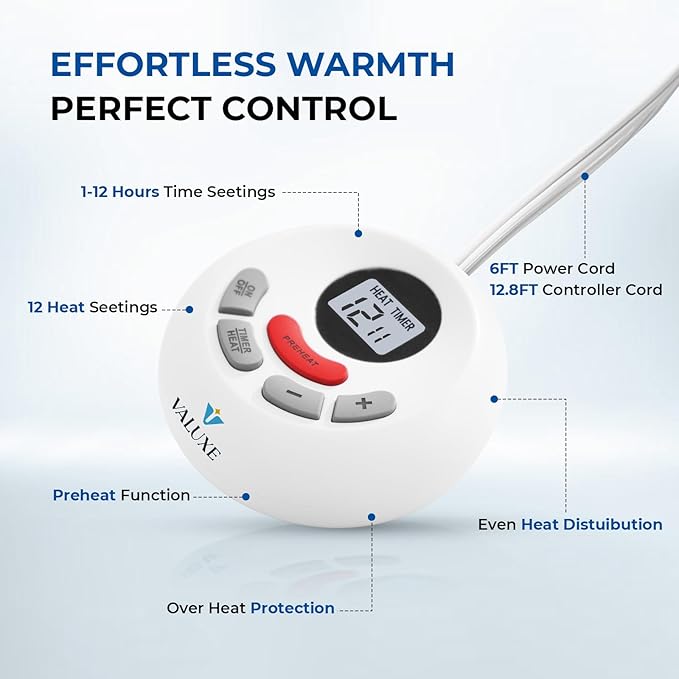 Heated Mattress Pad Twin Size Quilted Heating Electric Bed Warmer Luxury Comfort Heat Mattress Pad Cover Single Controller（10 Heat Setting | 1-12 Hours Auto Shut Off | with 8-21 Inch Deep Pocket）