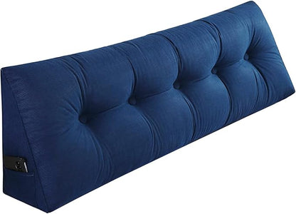 SAMTY Husband headboard Pillow Large Back Rest Support Reading Pillows for Sitting in Bed for Adults Triangle Velvet Wedge Pillow headboard Queen Size, Blue