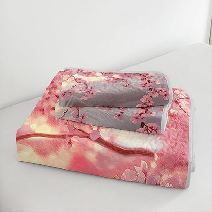 White Horse Quilts Bedding Queen 3Pcs Pink Chic Cherry Blossoms Bed Set Wild Animal Rustic Farmhouse Horse Pattern Bedspread Coverlet with 2 Pillowcases for Kid Boy Girl Teen Adult Room Decor
