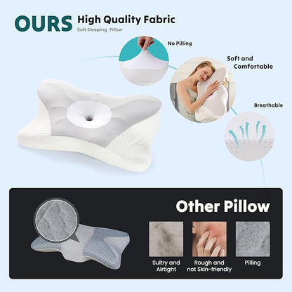 Smug Cervical Neck Pillow, Cooling Ergonomic Memory Foam Pillows for Neck Pain Relief with Breathable Pillowcase, Dual Height Orthopedic Support Contour Pillow for Side, Back, Stomach Sleepers, Grey
