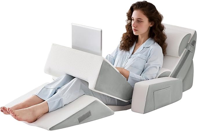 Yojoker 9PCS Orthopedic Bed Wedge Pillow Set for Sleeping, Back and Leg Pain Relief, Post Surgery Foam Pillow for Body, Triangle Adjustable Support Pillow - Acid Reflux Sleeping Pillows