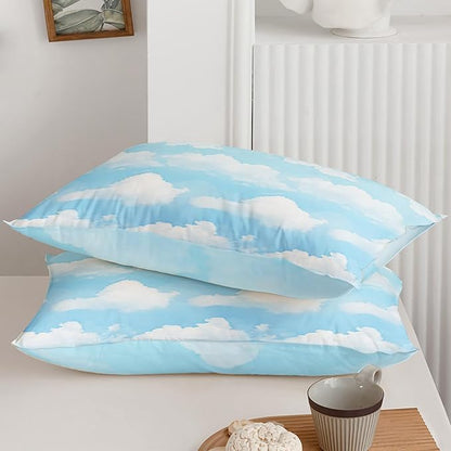 Axolotl Blue Cloud Comforter Set King,Cloud Sky Comforter for Kids,Light Blue Bedding Set,Blue Sky and White Clouds Bedding,Cute Clouds Sky Quilt for Girls Boys Teens,1 Duvet 2 Pillowcases