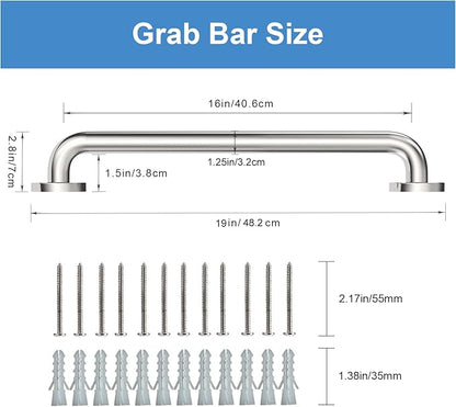 Handicap Grab Bars, 2 Pack 16 Inch Shower Grab Bar for Seniors, 304 Stainless Steel ADA Grab Bars for Bathtubs and Showers, Toilet, Safety Shower Handles for Elderly, Disabled, Injury (Brushed Nickel)