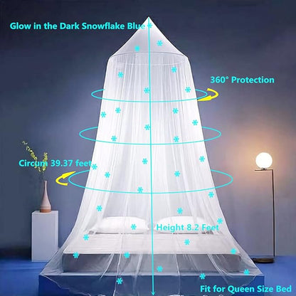 Eimilaly Princess Bed Canopy Glow in The Dark, Christmas Snowflakes Bed Canopy for Girls Room Decor, Encrypted Fabric, Pink
