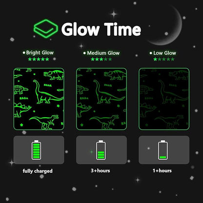 QSTEHEML Dinosaur Glow in The Dark Blanket,Dinosaur Gifts Toys for Boys Age 3 4 5 6 7 8 9 10 11 12 Year Old, Soft Throw Blanket for Kids Boys- Christmas Birthday Bedroom Decor 50"×60"