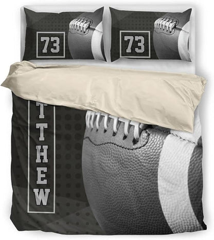 Personalized American Football Bedding Set, Kids 3 Piece Duvet Cover Set with Pillow Shams for Teens Boys, NO Comforter, Twin Size for Rugby Lovers (Football 08)