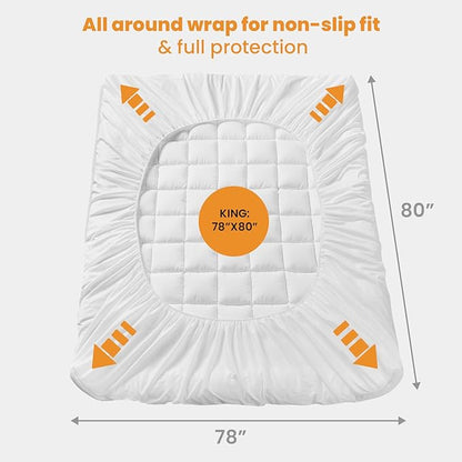 MATBEBY King Size Mattress Pad - Cooling Breathable Mattress Topper, Quilted Fitted Mattress Protector, Pillow Top Mattress Cover with 8-21" Deep Pocket, Soft, Machine Washable, White, 78x80 Inches
