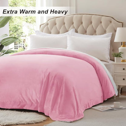 KAWAHOME Sherpa Fleece King Size Blanket for Bed - Extra Warm and Heavy Thick Blankets for Winter, Super Soft 500GSM Plush Blanket, 108" X 90" Pink