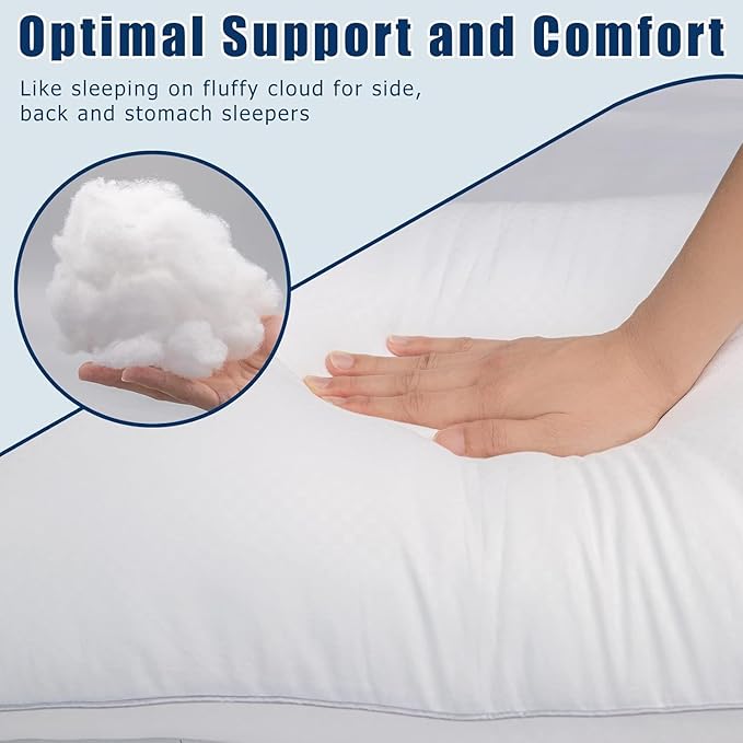 Bed Pillows for Sleeping 2 Pack, King Size Pillows Set of 2, Down Alternative Filling, Fluff by Patting Pillow for Back, Stomach or Side Sleepers Grey