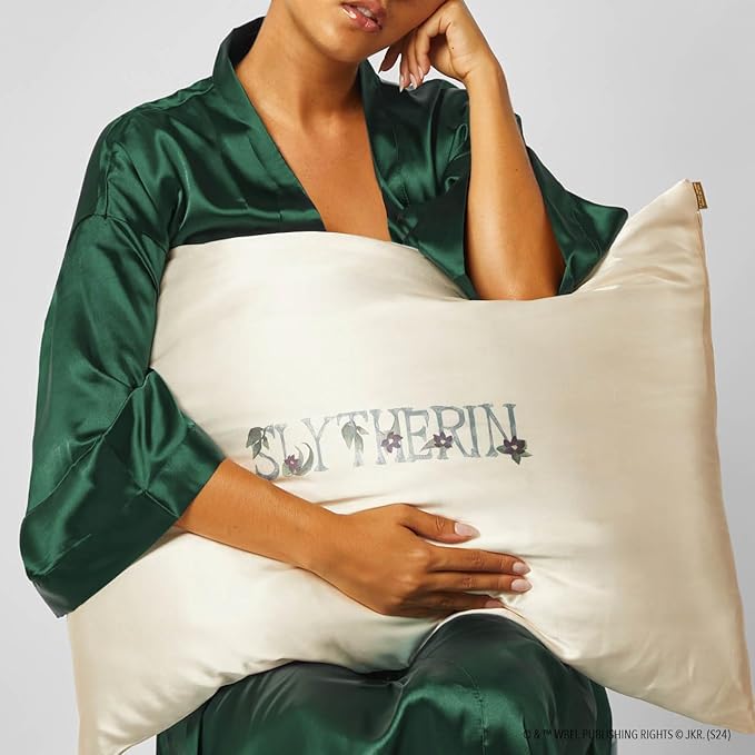 Kitsch x Harry Potter Slytherin Satin Pillowcase with Zipper – Double-Sided Crest Design – Better Than Silk Pillowcase – Perfect for Kids Rooms & Toddler Bed Time Pillow Case – King Size 19x36