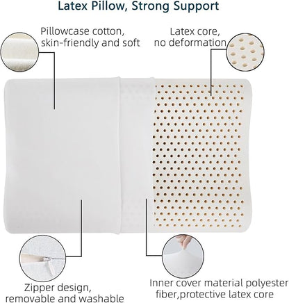 Natural Latex Neck Support Pillow-Medium Firmness，No Shoulder Pressure,Suit for Side & Back Sleeping,Cervical Traction Design, Ergonomic Relief for Neck & Shoulder Pain(23.6"Lx15.7"Wx(3.9/4.7")H)