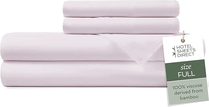 Hotel Sheets Direct 4 Piece Bed Sheet Set Full Size, 100% Viscose Derived from Bamboo Sheets Set with 2 Pillowcases, Cooling & Breathable Luxury Bedding, Moisture-Wicking & Silky Soft, Light Pink