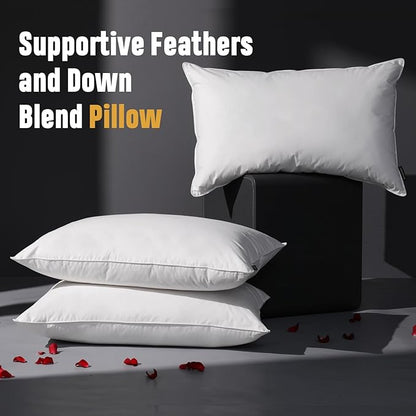Feather Down Pillow King Size Set of 2 Pack, 100% Cotton Hotel Collection Bed Pillows for Sleeping, Down Surrounded Soft Medium Firm Pillows for Side Back Stomach Sleepers 20" x 36"