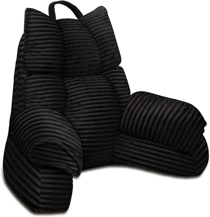 RRPAHWTV Reading Pillow for Bed with High Arm Rests,Back Support Pillow for Sitting Up in Bed with Shredded Memory Foam for Reading, TV, Gaming or Relaxing on Floor（Ink Black，Small）
