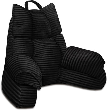 RRPAHWTV Reading Pillow for Bed with High Arm Rests,Back Support Pillow for Sitting Up in Bed with Shredded Memory Foam for Reading, TV, Gaming or Relaxing on Floor（Ink Black，Small）