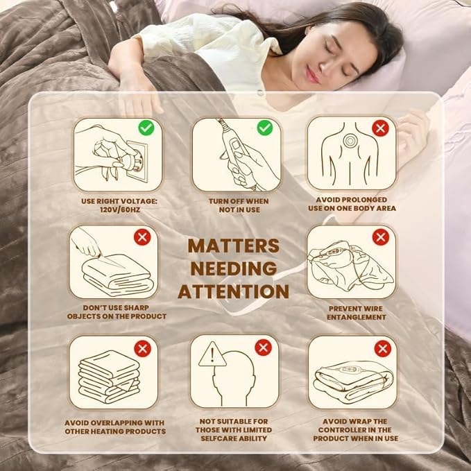 Bearhug Electric Blanket Full Size 77x84 Inches, Heated Blanket with 10 Heat Settings & 0.5-12H Auto Shut-Off, Machine Washable Heating Blanket, Ultra-Soft Gift Idea for Christmas