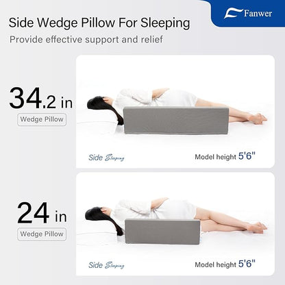 Fanwer 34.2in Wedge Pillow for Sleeping,Bed Wedge Pillows for After Surgery Body Positioners,Triangle Foam Wedge Pillow for Side Sleeping,for Pregnancy,Back,Leg Pain Relief,Grey Machine Washable Cover