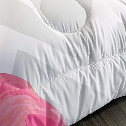 Flamingo Comforter Set Full Size Tropical Flamingo Geometric Stripe Bedding Set Flamingo Quilted Duvet for Kids Girls Boys Adult with 1 Comforter and 2 Pillowcases