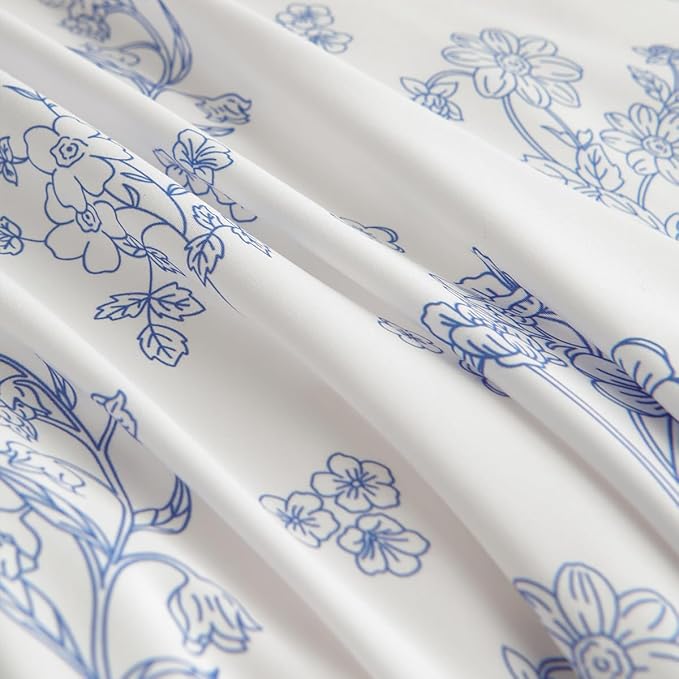 Blue Floral Duvet Cover Queen Cornflower Blue Botanical Flower Bedding Set Reversible Garden Coquette Bedding Girls Soft Microfiber 3Pcs Zipper Closure（No Comforter）