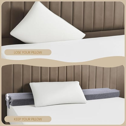 Foldable Bed Wedge Pillow for Headboard Gap (0-6'') 39" x 9.8" x 3" Foam Mattress Gap Filler, Pillow Falling Down, Gray